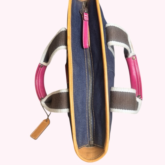 Vintage Coach Hamptons Blue Denim Mini Tote Pink Leather Handles Trim - Picture 6 of 9